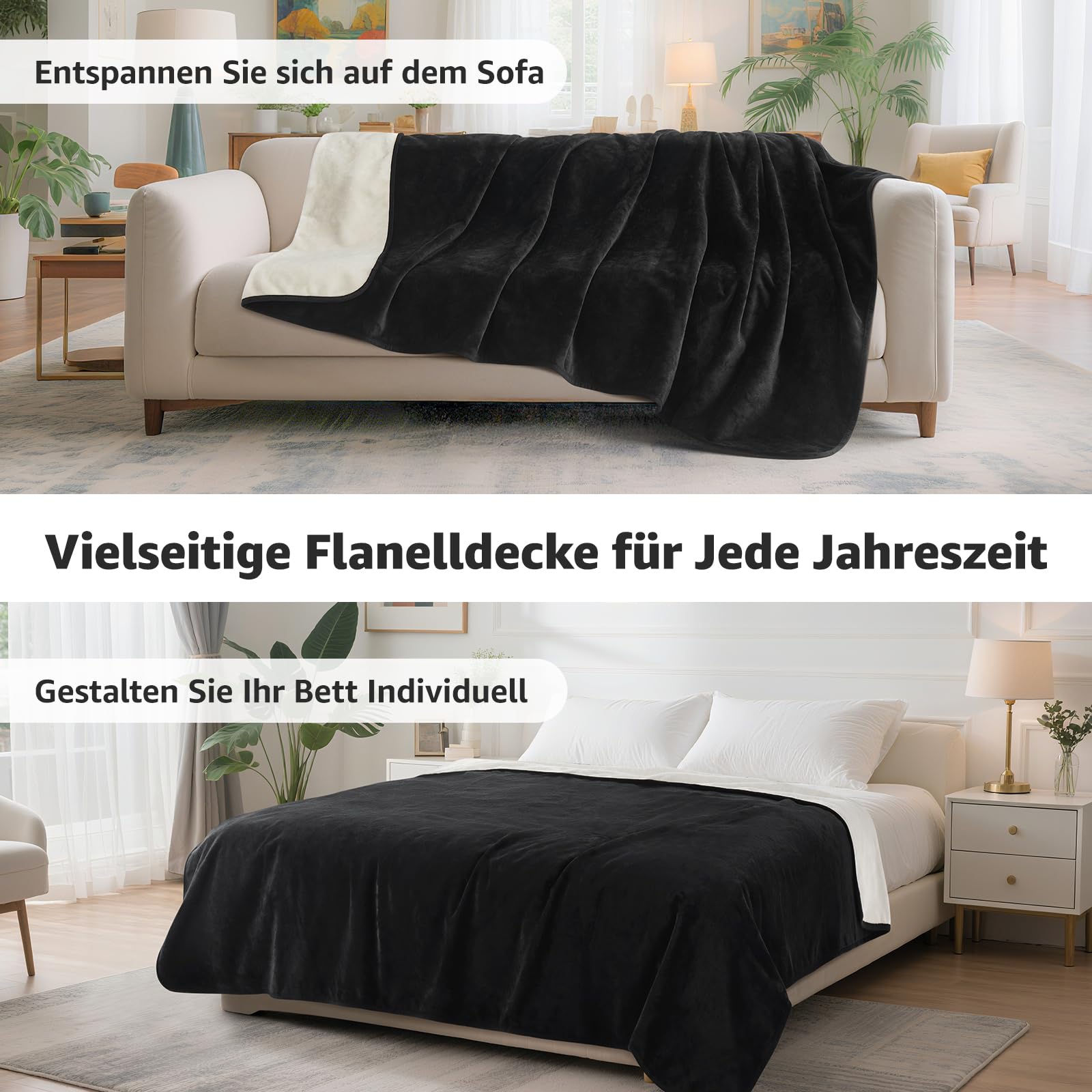 PICK FOR LIFE Manta impermeable para el amor, manta reversible de franela para perros, manta de viaje para cama, sofá y asiento de coche (negro, 203 x 229 cm)