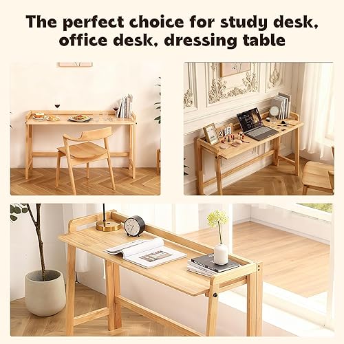 Miniatura 3 de Escritorio plegable de madera maciza, mesa de computadora plegable de 39 pulgadas para oficina en casa, estudio, dormitorio, mesa de escritorio de