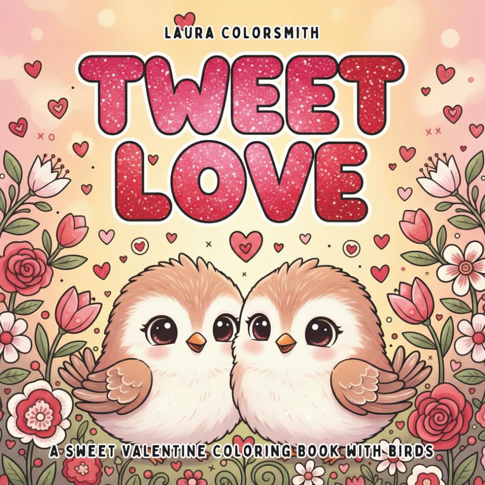 Tweet Love - A Sweet Valentine Coloring Book with Birds: Cute Romantic Lovebirds in Cozy Scenes for Relaxation and Stress Relief (Coloring book for Valentine)
