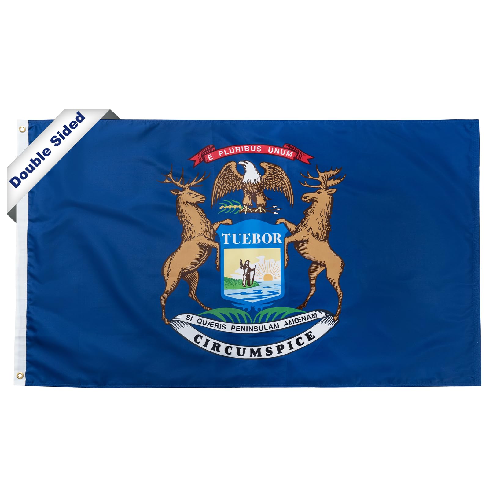 SYII Michigan State Flag 3x5 Feet Made in USA, Double Sided 3 Ply MI State Flags with 2 Brass Grommets, Heavy Duty Polyester Vivid Color Outdoor Banne