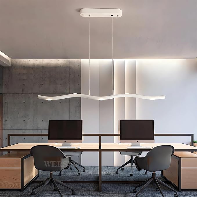 WERSVG LED Hanglamp In Hoogte Verstelbare Wit Eettafel Lamp Dimbaar Minimalistische Lange Hanglamp & Hanglampen Met Afstandsbediening Kantoor Kroonluchter, Voor Kantoor Eetkamer Woonkamer L85cm photo 3