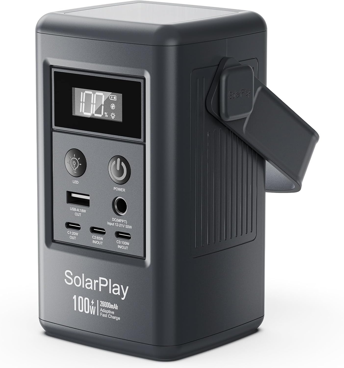 SolarPlay 100W Transportable Energy Station, 96.2Wh Photo voltaic Generator with 5 Ports, 100W PD Quick Charging & 50W Photo voltaic Enter, Digital Show for Tenting, Residence Backup, Laptop computer, Pill, Emergency