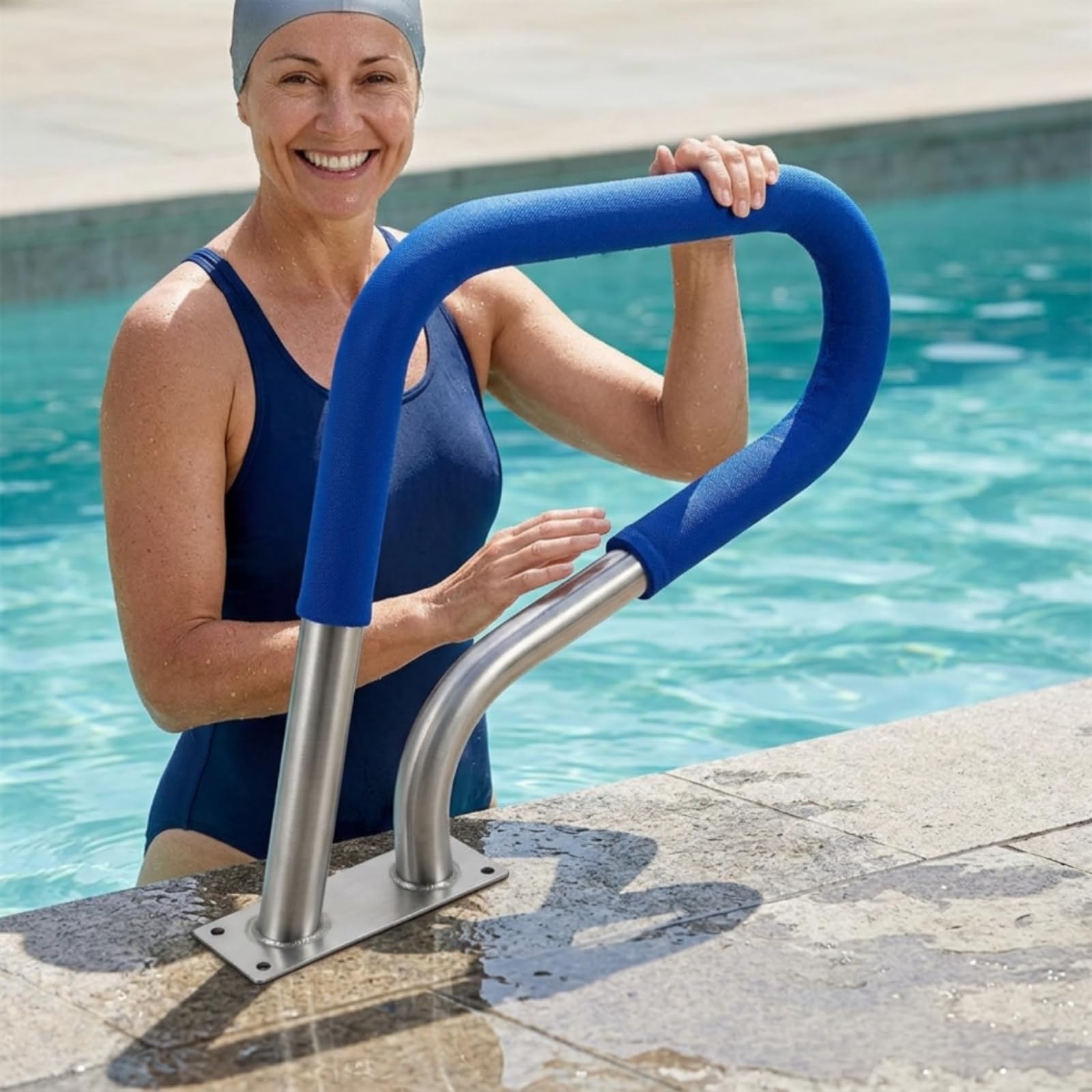 kowaku Main Courante de Piscine Rampe Barre d'Appui Garde-corps Tube Épais en Acier Inoxydable 304 Surface Polie Brillante Poignée Rembourrée Sécurisée