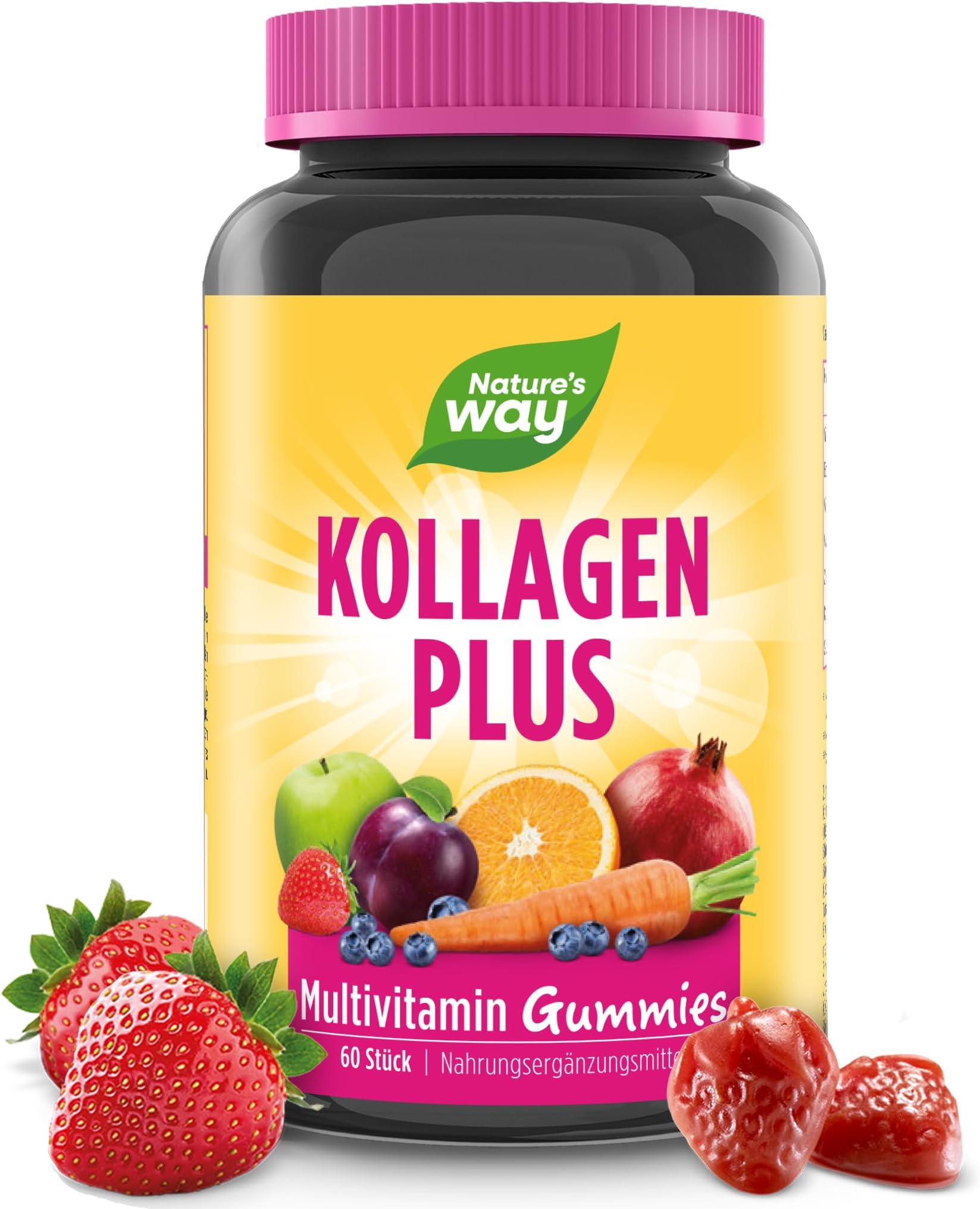 Nature's Way Alive! Hair, Skin & Nails Premium Gummies, Beauty Formula*, with Collagen, Biotin, Vitamins C & E, Strawberry Flavored, 60 Gummies