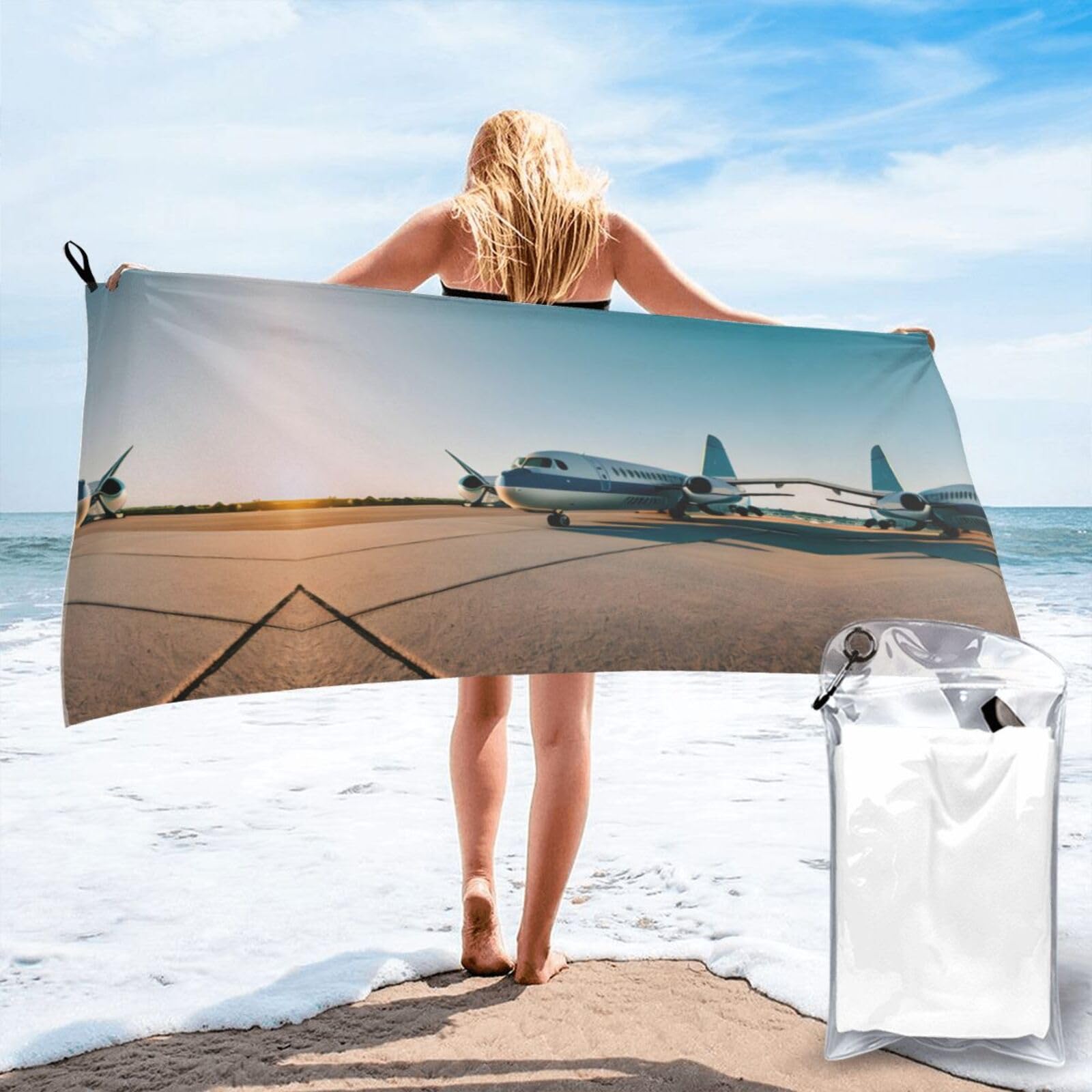 Toalla de playa grande con diseño de avión ideal para camping y spa