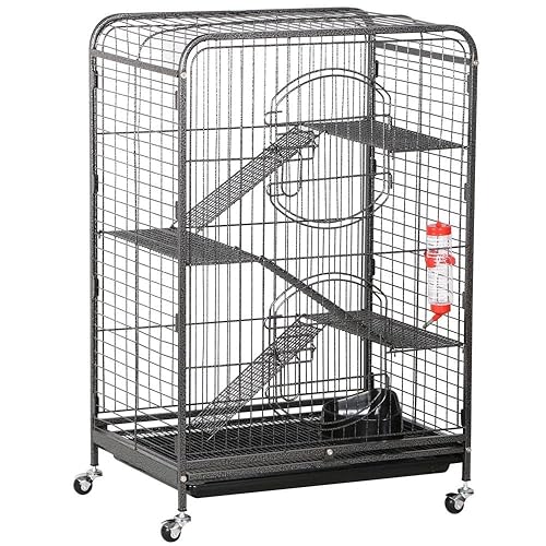 Yaheetech 37-inch Metal Ferret Chinchilla Cage Indoor Outdoor Small Animals Hutch w/ 2 Front Doors/Feeder/Wheels for Squirrel,Black