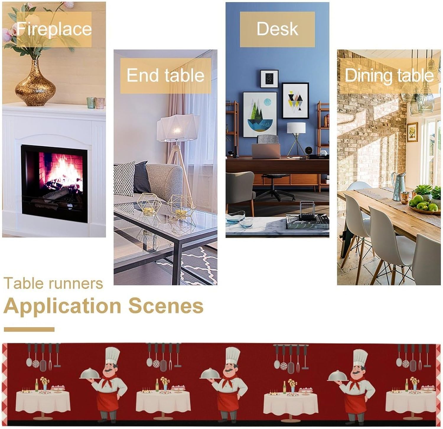 Chef Kitchen Table Runner, Fat Chef Cooking Food Farmhouse Decor Burlap Placemats Table Decoration for Dining Wedding Party, 13x120 Inch