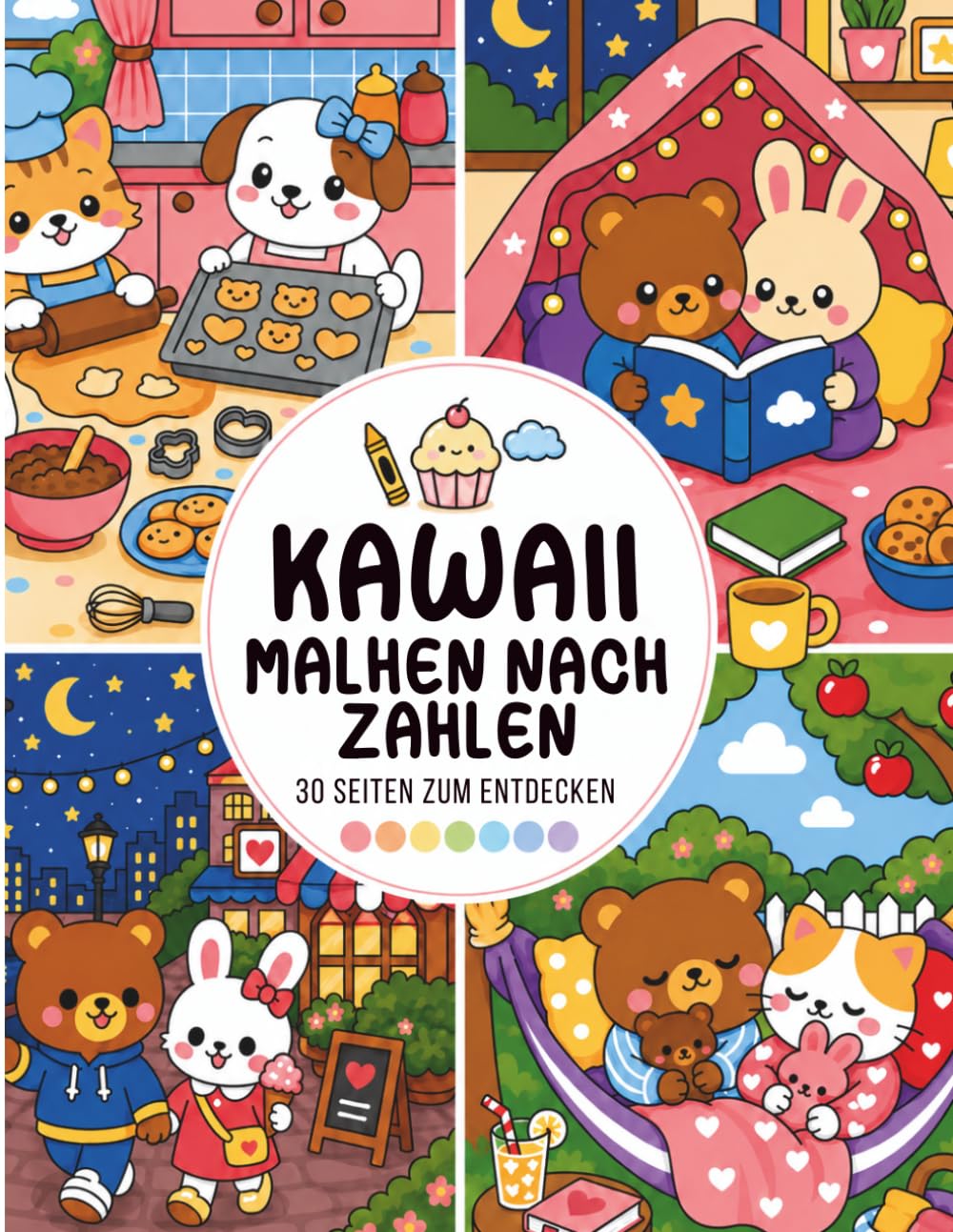 Malen nach Zahlen – Kawaii: Anti-Stress-Malbuch mit 30 niedlichen nummerierten Motiven, süßen Tieren und cozy Szenen