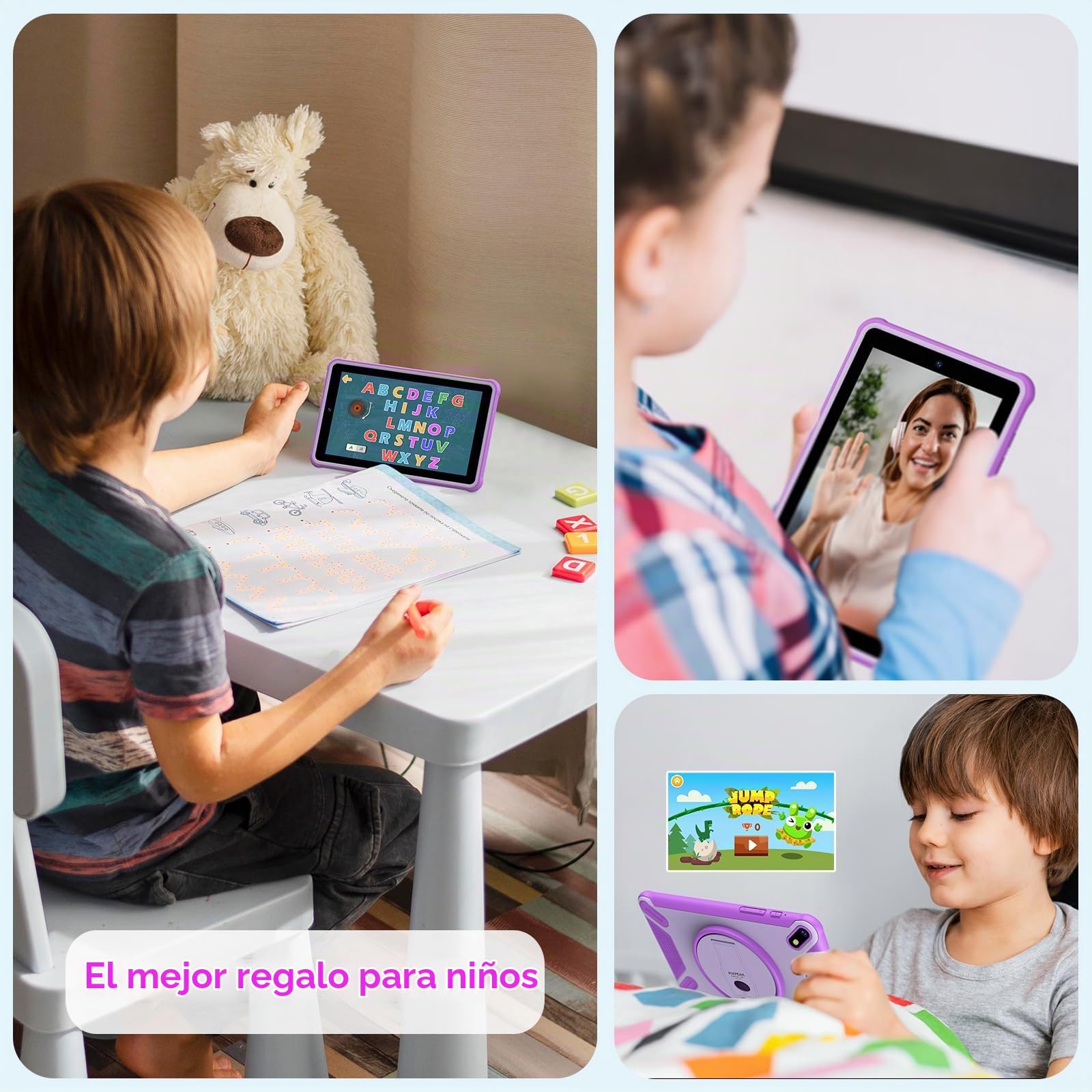 Android 15 7" Tableta para niños, 36GB RAM 256GB ROM (SD Expandible), Control Parental, Pantalla FHD, 6580mAh, 5MP+2MP, WiFi 6, Bluetooth 5, Tableta Educativa (Rosa)