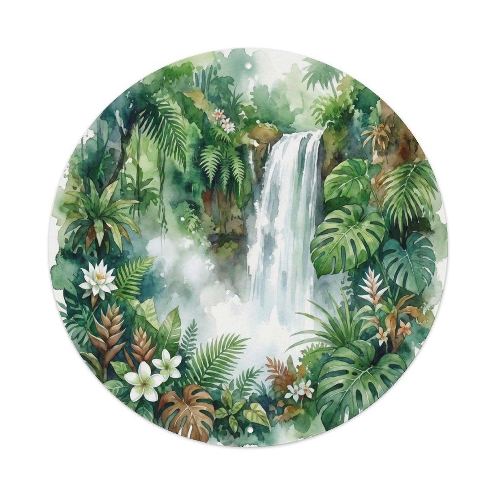 Olyhtr 8X8inch Classic Style Borabora Tropical Rain Forest Waterfall Watercolor Metal Tin Sign