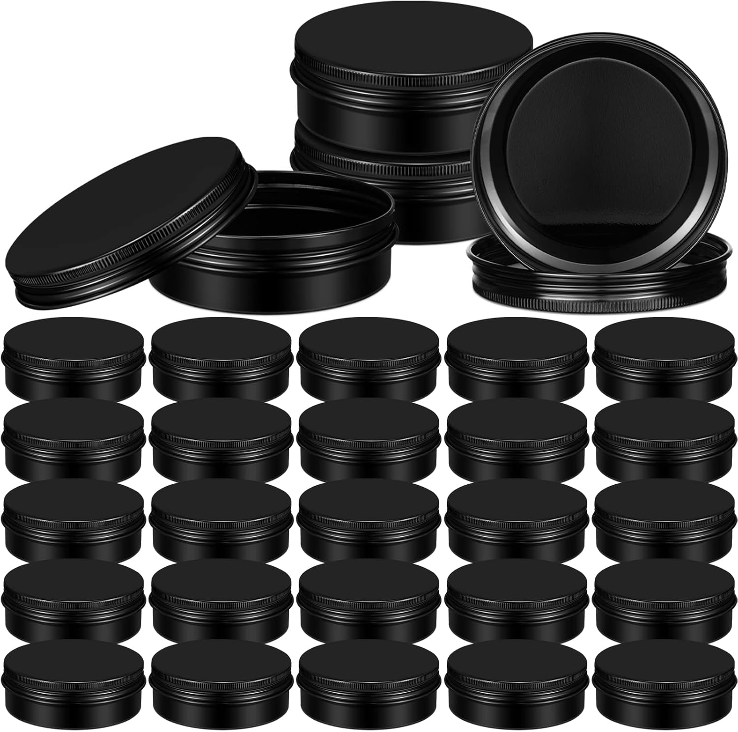 Honeydak 100 Pack 4 oz Aluminum Tins with Lids Metal Containers Screw Top Round Tin Cans for Cosmetic Lip Balm DIY Salves Candles Wax(Black)