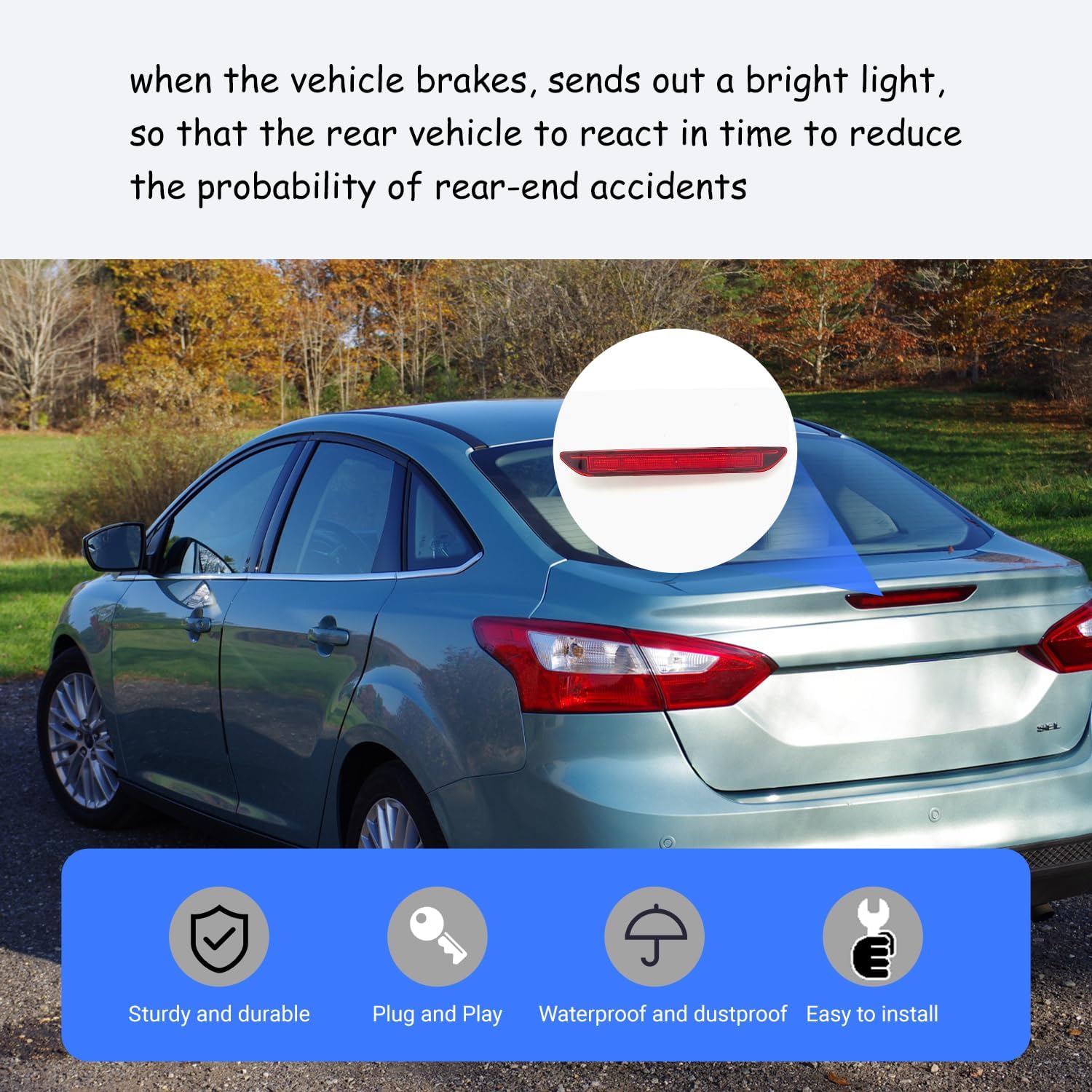 3rd Third Brake Light High Mount Brake Light Lamp Compatible With 2012 2013 2014 2015 2016 2017 2018 Ford Focus 4 Door Sedan Replacement BM5Z-13A613-A BM5Z-13A613-B CV6Z-13A613-B