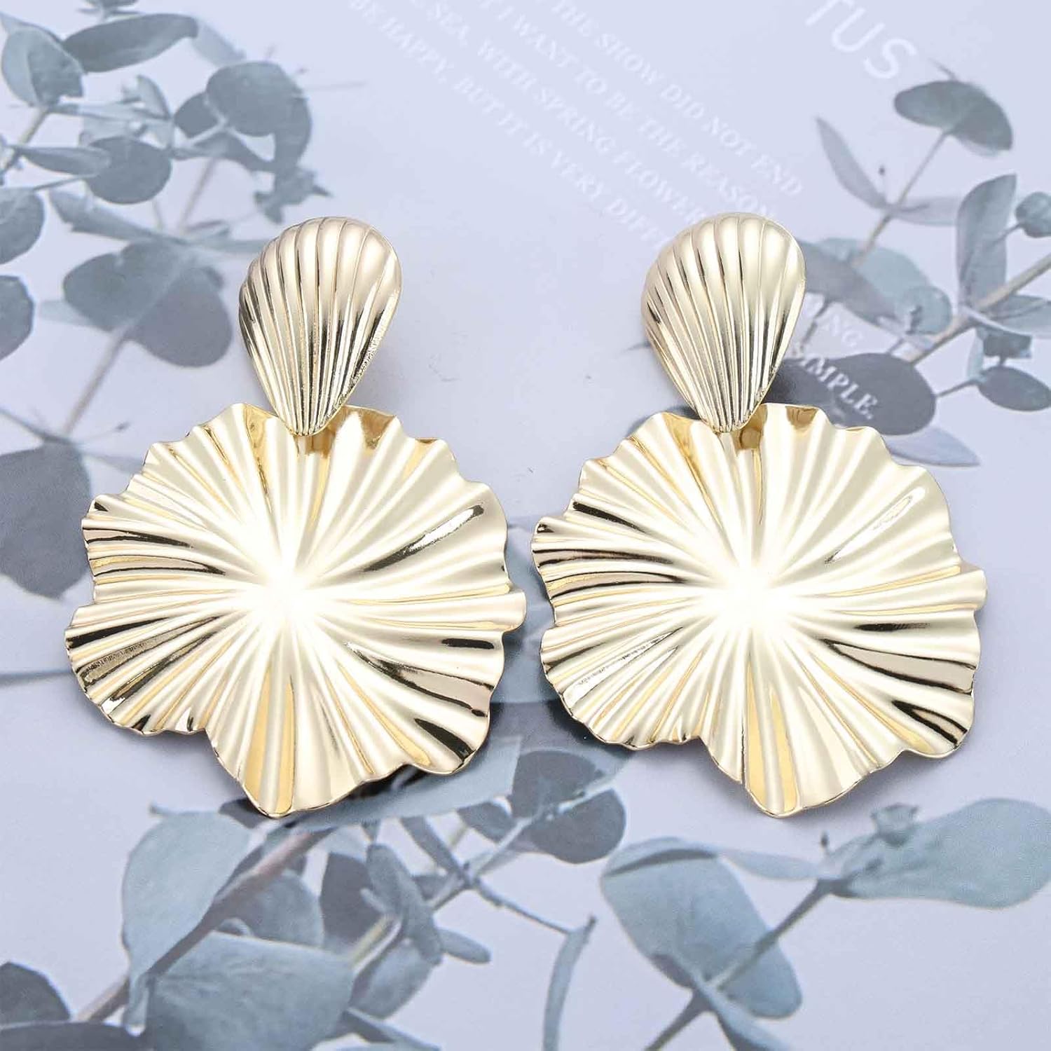 Gothic Lotus Leaves Earrings Metal Floral Drop Earrings Gold Leaf Dangle Hammered Leaf Jewelry for Women - Image 6