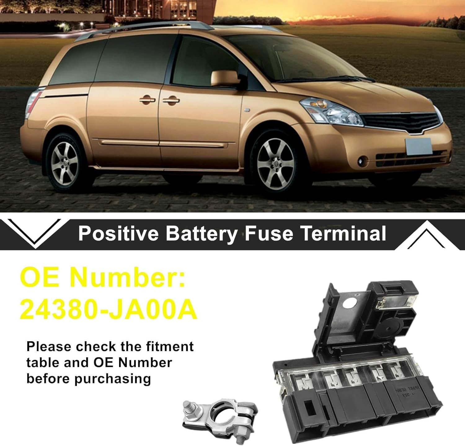 24380-JA00B Positive Battery Fuse Terminal Fit for Nissan Quest 2011-2017, Fusible Fuselink Fuse with Battery Terminals & Nuts Replace 24380JA00B 243407F003