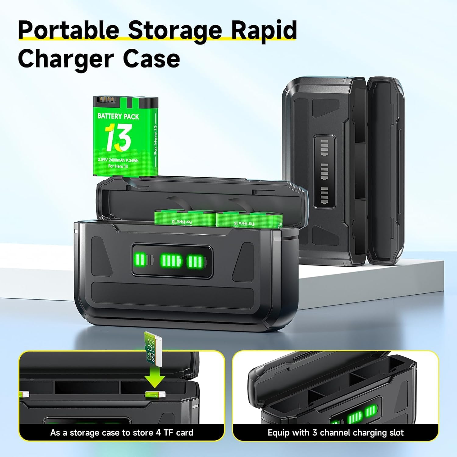 Bateria Hero 13 2400mAh z ładowarką do Go pro Hero 13 Black - Ładownica do baterii z wyświetlaczem LCD, gniazdo do kart TF, odpowiednia do niskiej temperatury, ładowarka formatu kieszeniowego