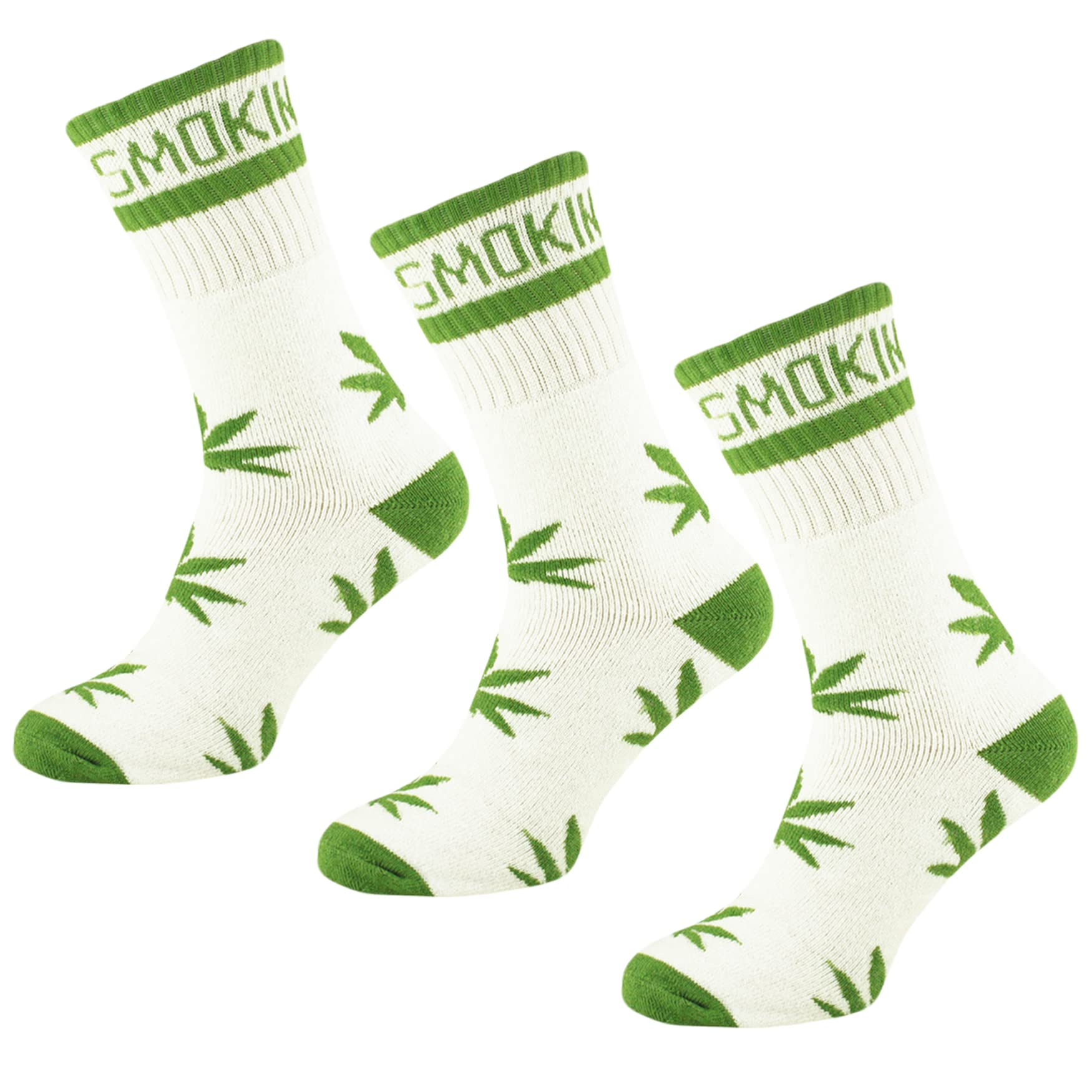 Itzu Men's White Lime / White Lime / White Lime 3 Pack Highlife Ganja Leaf Weed Smokin Comfort Calf Hi Socks (White Lime/White Lime/White Lime)