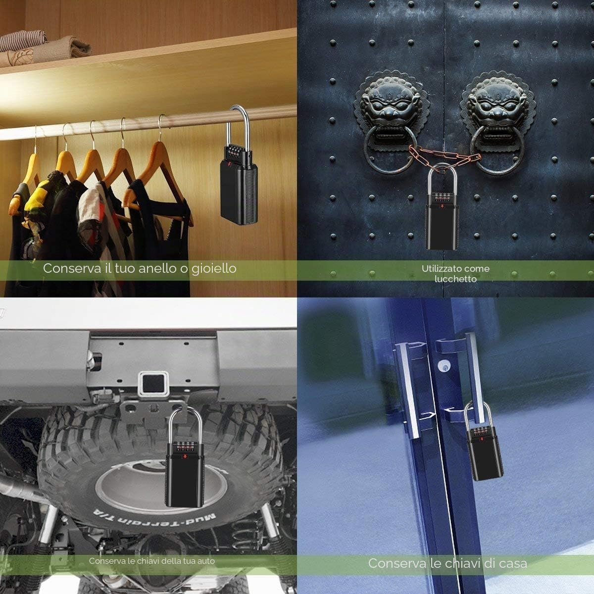 Cassetta di Sicurezza da Parete per Riporre le Chiavi con Combinazione a 4 Cifre, 11 * 8 * 4 cm Nero Porta Chiavi Organizer di Sicurezza Indoor Outdoor