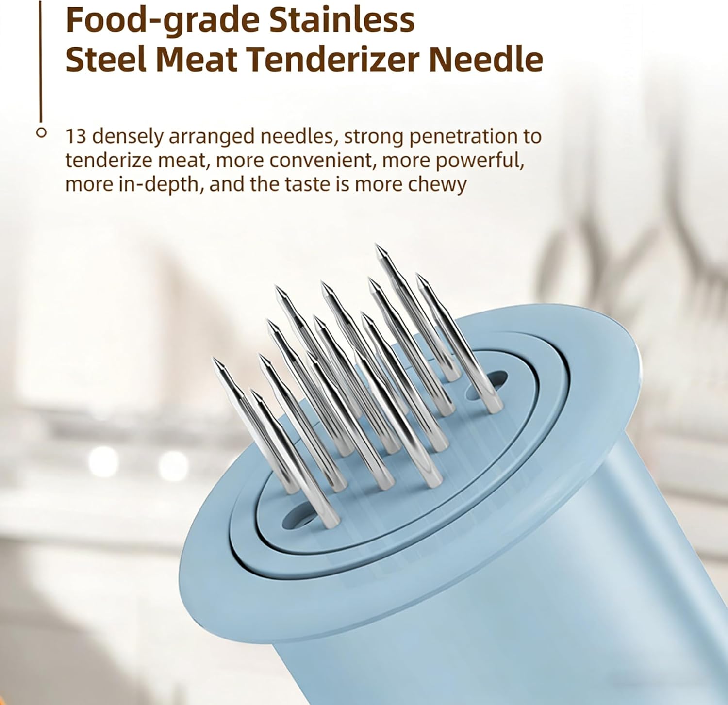 Electric Meat Tenderizer, Handheld Meat Hammer with 13 Stainless Steel Needles, 5000 Piercings Per Minute, IPX8 Waterproof, for Beef, Chicken Chops, Pork Chops