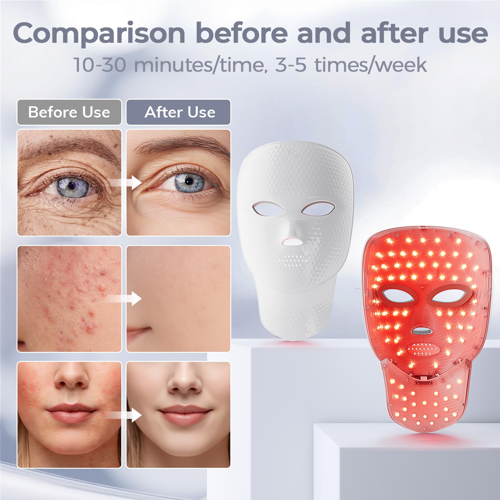 ONLUKY Red Light Therapy for Face & Neck mask Treatment for Wrinkles & Acne