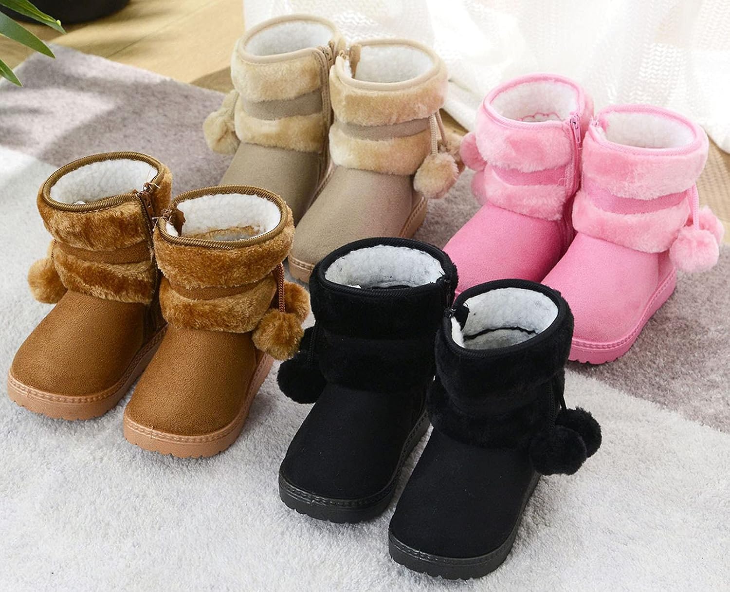 Girls Boys Snow Boots Warm Winter Booties Plush Shoes | Casual Fashion Anti-slip Soft Soled Ankle Boots Zip Booties Indoor Outdoor Walking Shoes for Baby Toddler Little Kid Big Kid