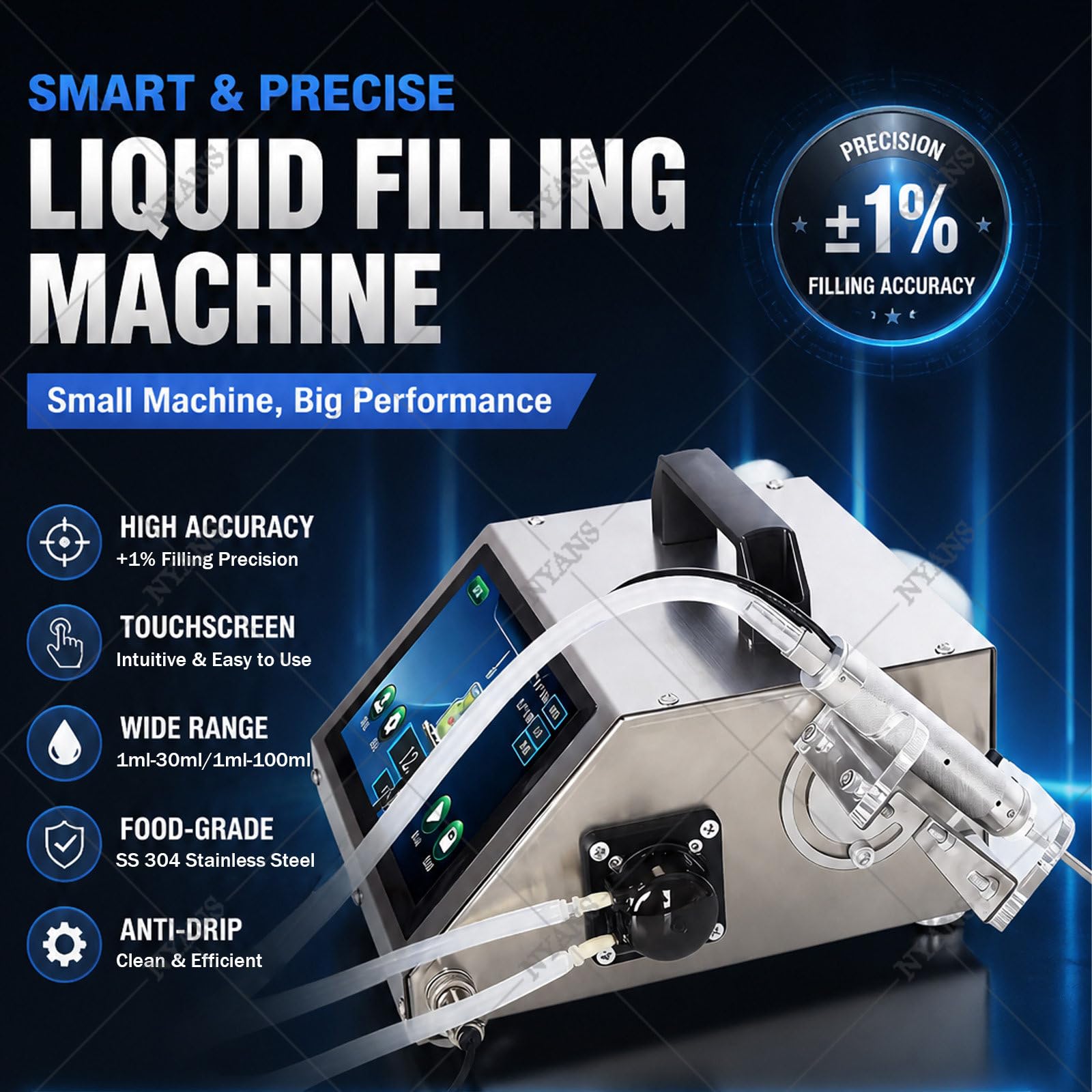 NYANS Riempitrice Automatica di Liquidi per Flaconi di Piccole Dimensioni, con Display LCD e Ugello Ad Ago di Precisione; Dosaggio Quantitativo (1-100 ml) HD1360
