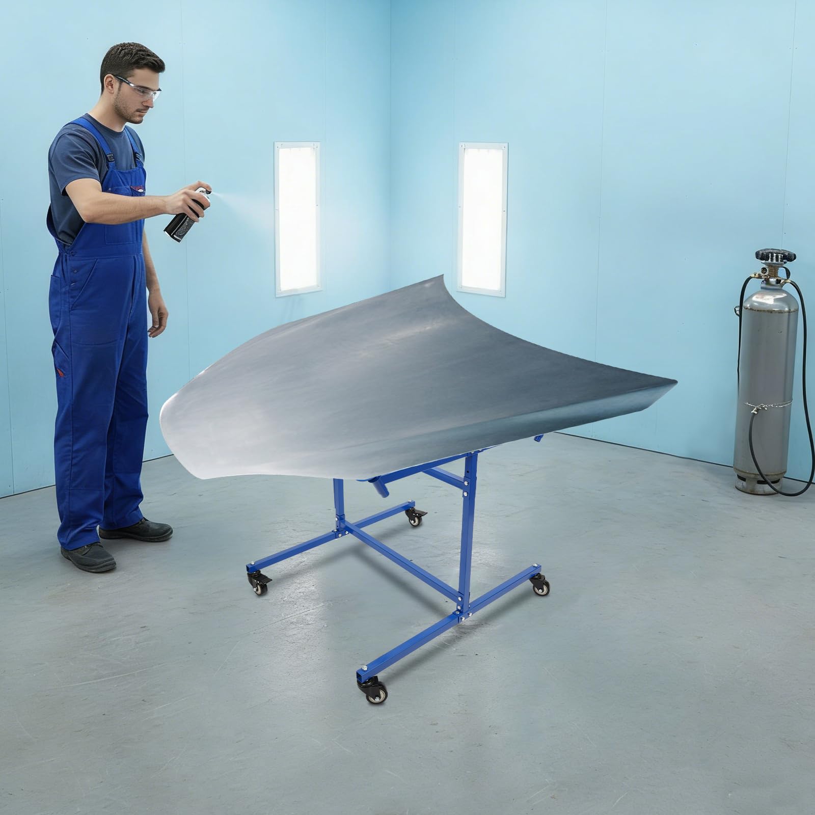 Felgenlackierständer 4 Felgen Lackierbock (Blau) | Lackierständer mit 360° Rollen und höhenverstellbaren Halterungen für Autoteile Räder Hauben Kotflügel in Garage Werkstatt