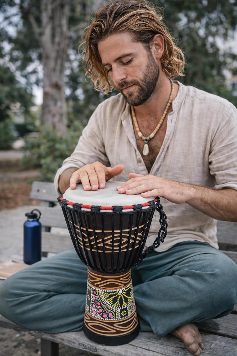 JIVE BRAND Djembe Bongo Congo African Mahogany Wood Drum With Heavy Base Goat Skin Head - Professional Quality 16" High - NOT MADE IN CHINA
