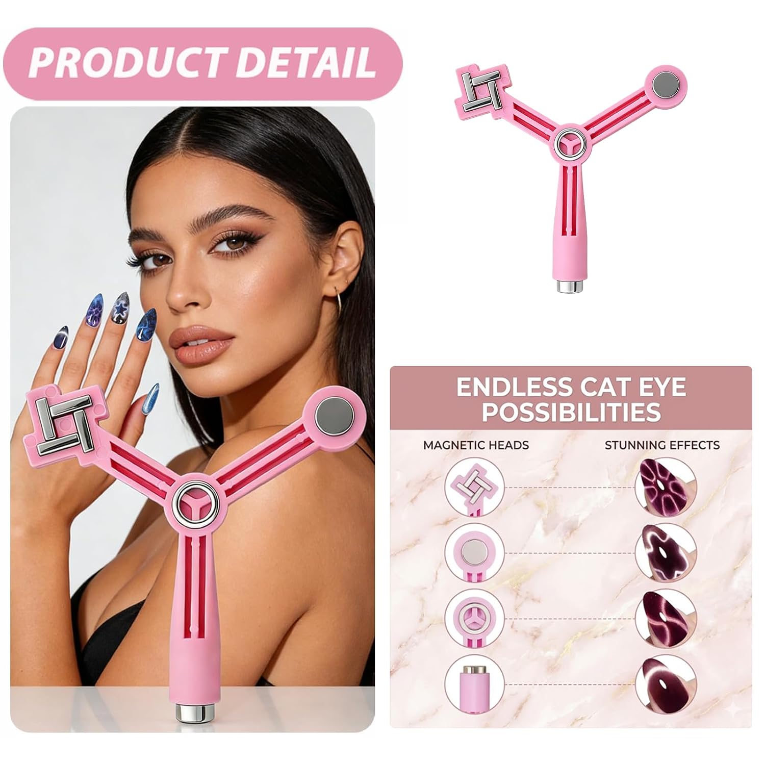 Cat Eye Magnet Set, 2026 New Rotating Cat Eye Magnet & 4-in-1 Cat Eye Gel Nail Polish Magnet Tool, French Cat Eye Effects, Heart-Shaped Magnet for 3D Nail Art Designs(7pcs)
