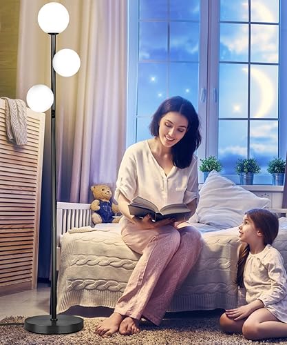 Miniatura 3 de Lámpara de pie moderna de 3 globos de mediados de siglo para decoración de sala de estar, luz LED regulable de pie alto para dormitorio, oficina,