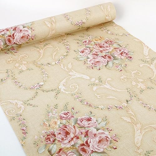 Yifely Adhesivo vintage para decoración de superficie de muebles de rosas de papel para pelar y pegar, color beige, 17.7 pulgadas por 9.8 pies