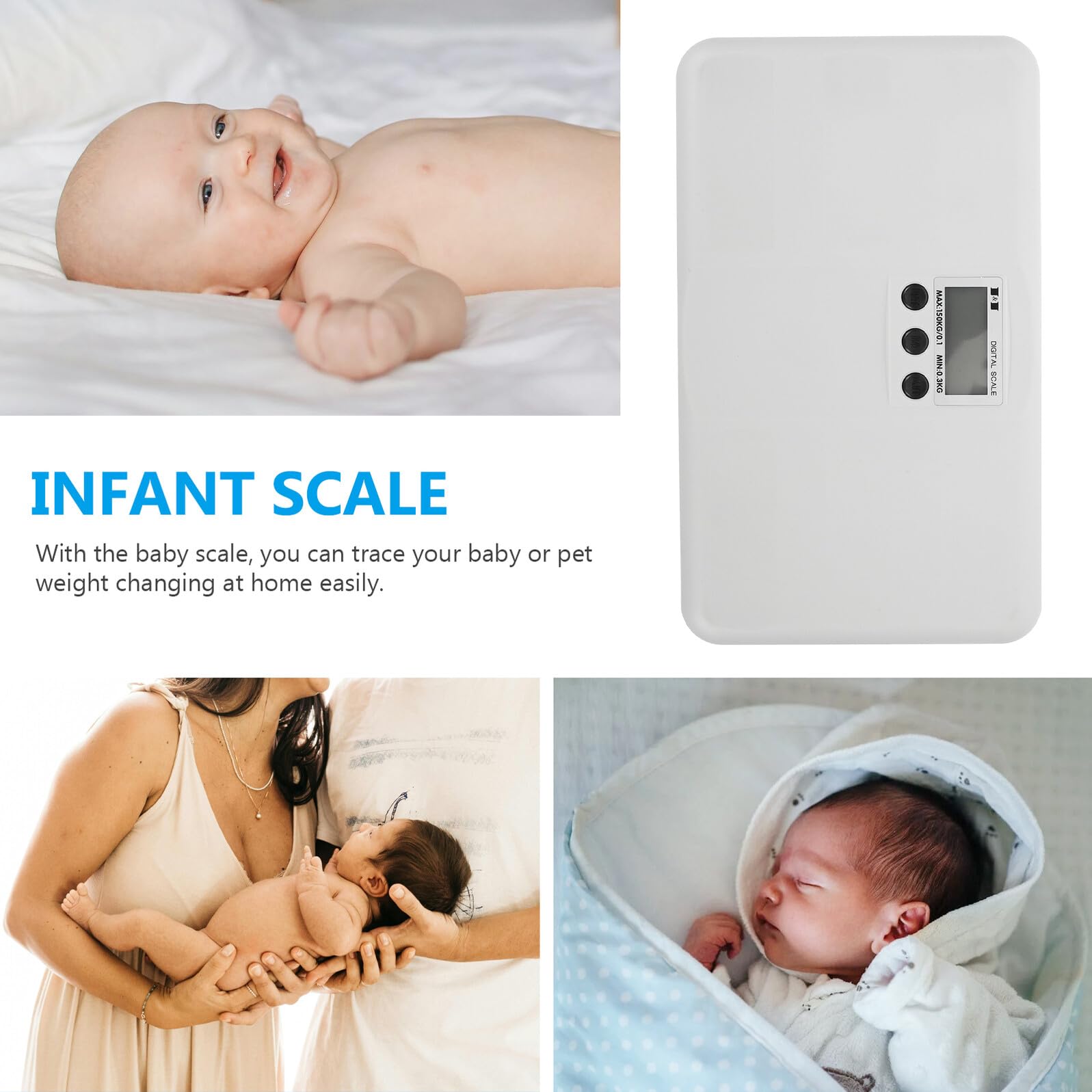 Toddmomy Balance Électronique Numérique Conversion D’unités Capacité 150kg Affichage Digital Design Plat en Plastique Blanc pour Bébé et Animaux de Compagnie pour Usage Domestique
