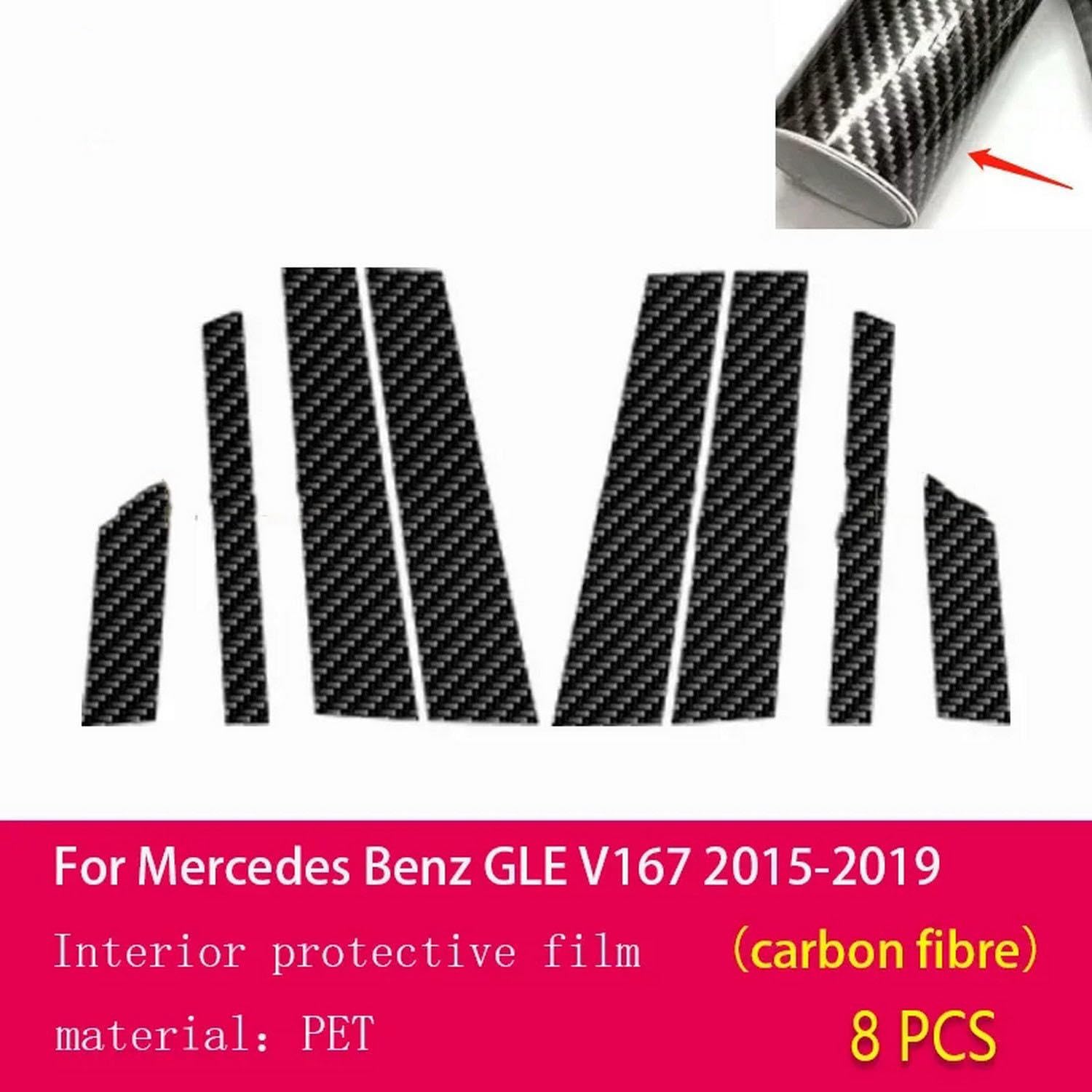 Zewnętrzna część karoserii samochodu B C słupek okienny PPF folia ochronna do lakieru przezroczysta TPU folia chroniąca przed zarysowaniem, do Mercedes Benz GLE V167 2015-2019