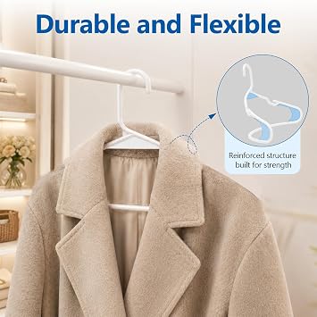 White Plastic Hangers 50 Pack with Non-Slip Shoulder Grooves