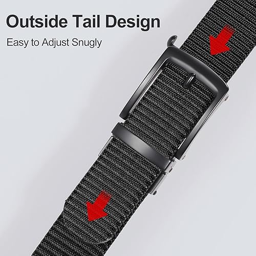 Miniatura 7 de SANSTHS Cinturones de trinquete reversibles para hombres, cinturón táctico para hombre, tela de nailon de 1 13 pulgadas, cinturón de golf de cola