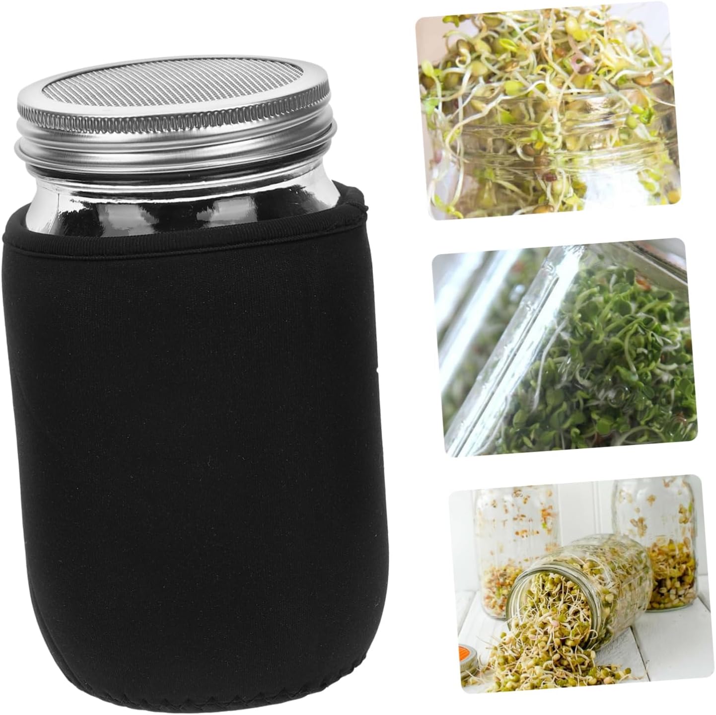 BESPORTBLE 1set Sprouting Jar Kit with Jars Lids and Blackout Sleeves for Growing Broccoli Kale Mung Beans and More
