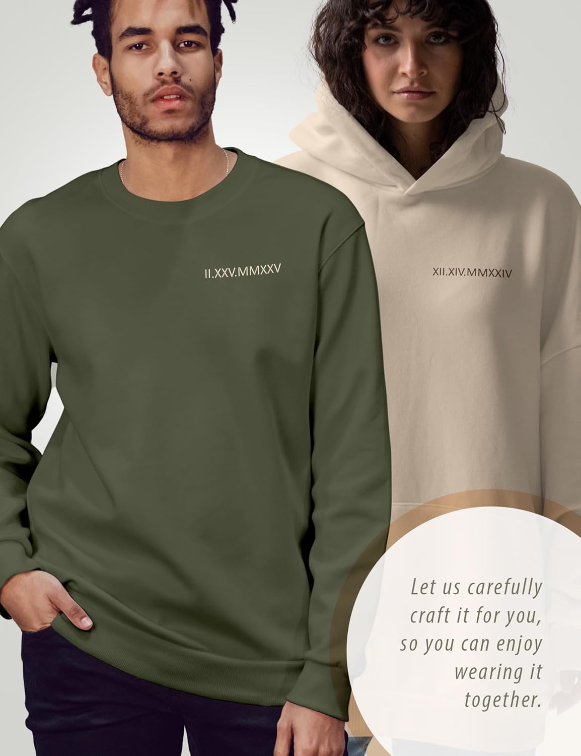 Custom Embroidered Roman Numeral Date Couples Hoodies with Initials on Sleeve – Matching Sweatshirt for Couples – Personalized Valentine’s Day Gifts Multicolor - Image 4