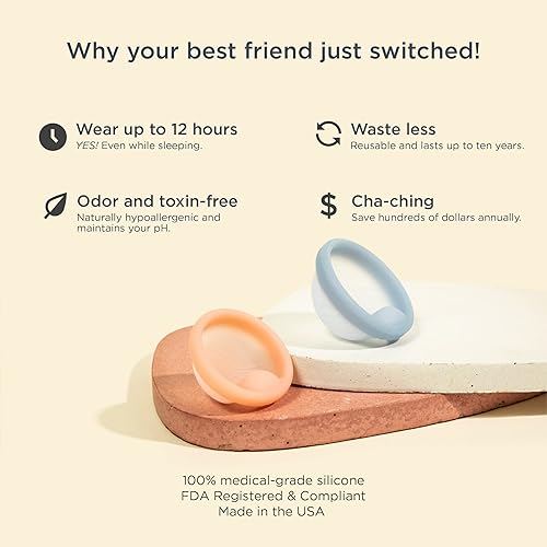 Miniatura 5 de Saalt Disco menstrual (azul, regular) y algodón breve período 100% ropa interior de algodón (XS) - Disco de silicona suave, flexible y reutilizable