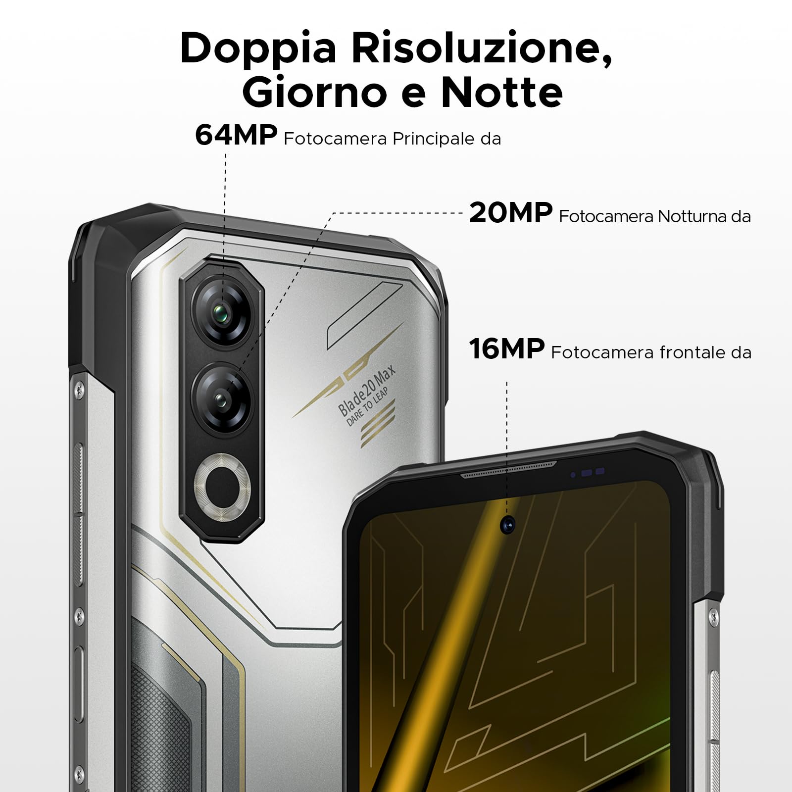 DOOGEE Blade 20 Max Rugged Smartphone, 36GB RAM+1TB ROM(2TB TF) Telefono Indistruttibile, 11800mAh/33W, MTK Helio G100 Octa Core, 6.6" 120Hz, 64MP+20MP+16MP, Android 15/NFC/4G Dual SIM/Face ID