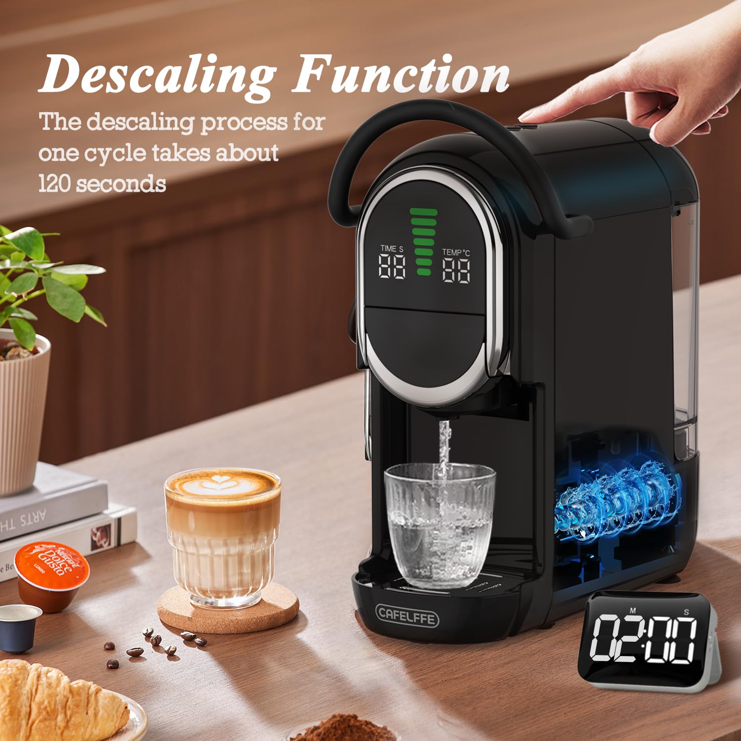 CAFELFFE MK-609S - Macchina da caffè a capsule, 6 in 1, 7 impostazioni dell'acqua e funzione di infusione calda/fredda, 19 bar, compatibile con NES Original/DG/ESE/capsule K-Cup/tè/caffè macinato