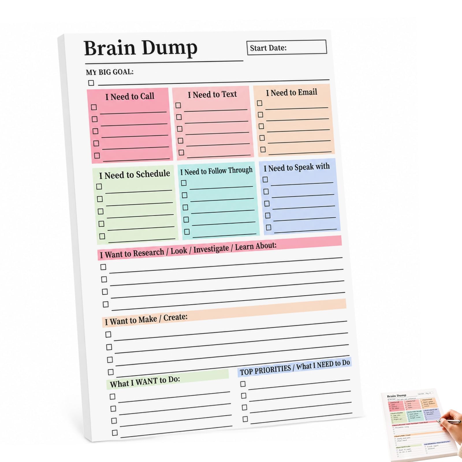 Vcysouticy A5 Brain Dump Tear-Off To Do Notepad for Daily Planning, 50 Pages, Minimal Planning Tool, Management Manual, Tear-Off Design, for Students Teachers Office Home Daily Use (1PC)
