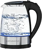 MEGAWISE 1.8L Electric Glass Kettle with Auto Shut-Off - Fast 3-Min Boil, Borosilicate Glass, Safe & Pure Water, 4.4/5 Stars (4200+ Reviews)