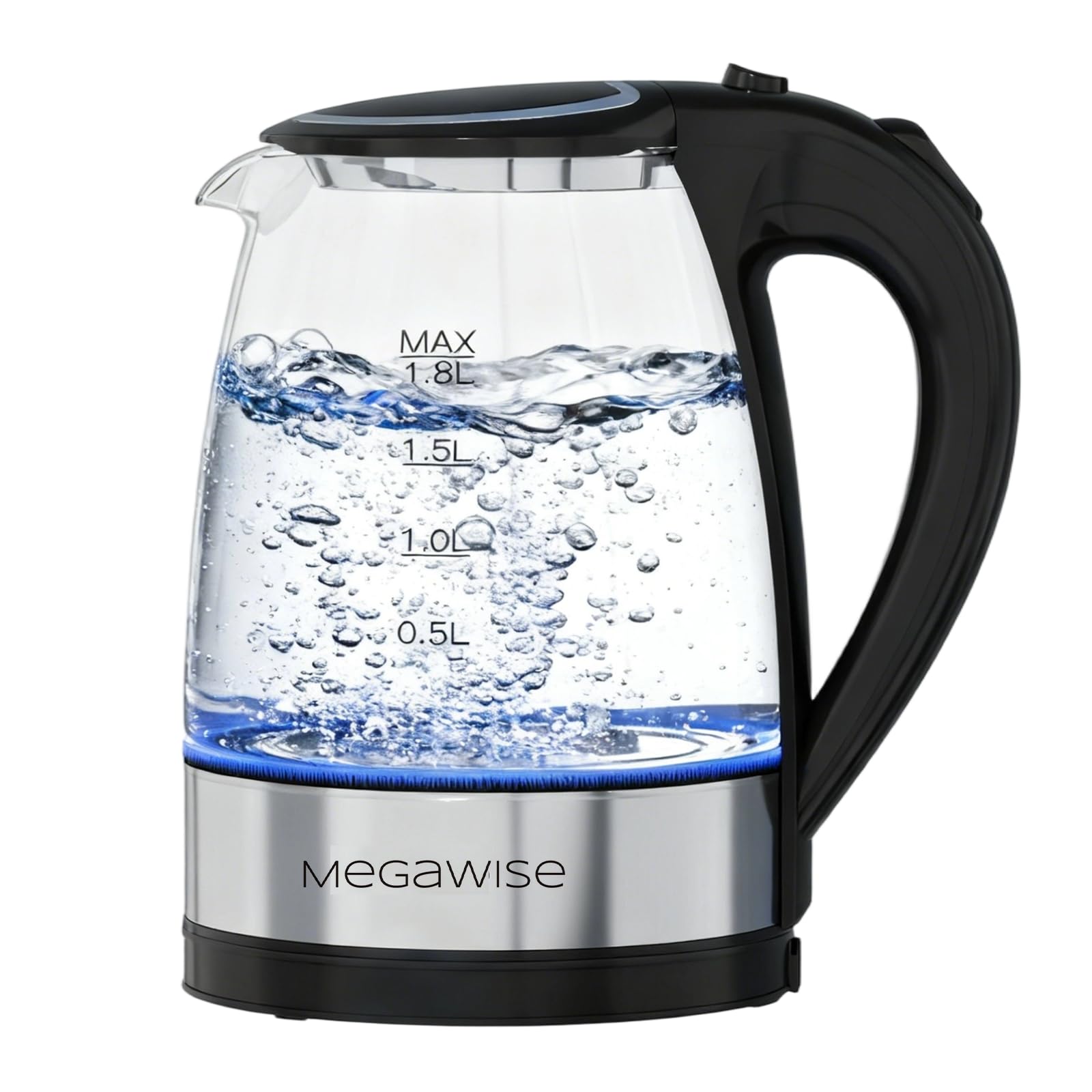MegaWise Electric Kettle, 1.8L Borosilicate Glass Tea Kettle with LED Light, Auto Shut-Off and Boil-Dry Protection Cordless Kettle Fast Boiling