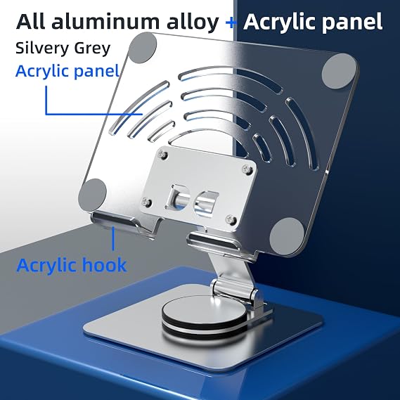 Tablet Stand.360° Rotation Adjustable Tablet Holder,Foldable Aluminum Desktop iPad Stand Dock for iPad Pro/Mini/Air, iPhone 14/13 Pro Max, Galaxy Tab, Samsung Tab etc.