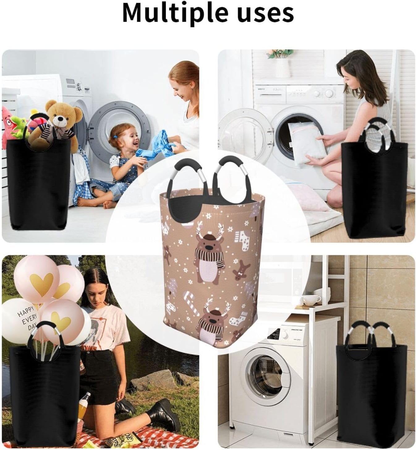Christmas Laundry Basket Organizer Collapsible Storage Baskets Waterproof Laundry Hampers with Handles for Travel Clothes Toys Organizer Office