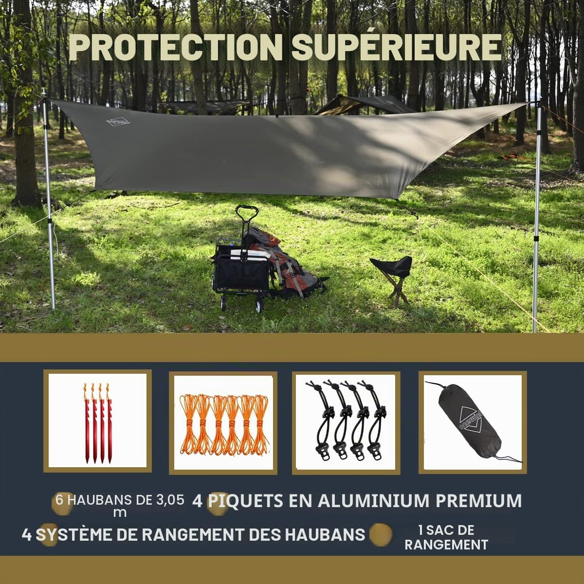Onewind Hamac hexagonal imperméable 3,5 x 3 m | Bâche légère en nylon indéchirable 20D de 31,2 g, 4 000 mm, résistante à l'eau, bâche de tente 4 saisons pour la randonnée