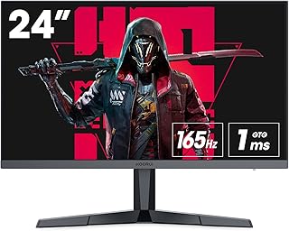 KOORUI Monitor Gaming, 24 Inch Computer Screen HDMI, 165Hz, 1080p, 1ms, IPS, FreeSync, Compatible G-sync, Tilt Adjustable, Eye Care, VESA Wall Mountable (FHD 1920x1080, DisplayPort) Black