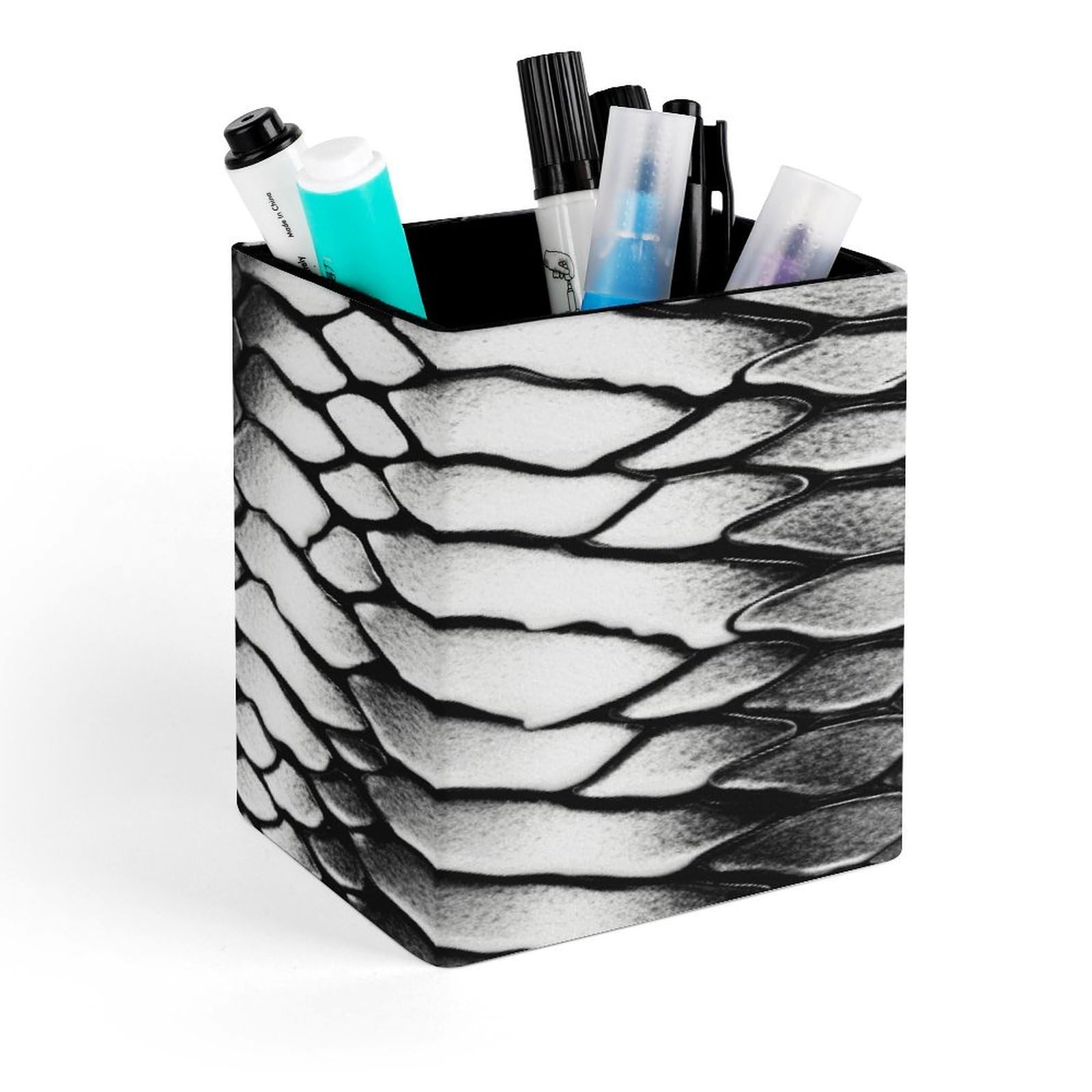 LZQPOEAS Snake Skin Black And White Pen Holder Modern Design Desktop Stationery Organizer Simple&Modern Minimalist Makeup Organizer Multi-Functional Pencil Holder for Office Home