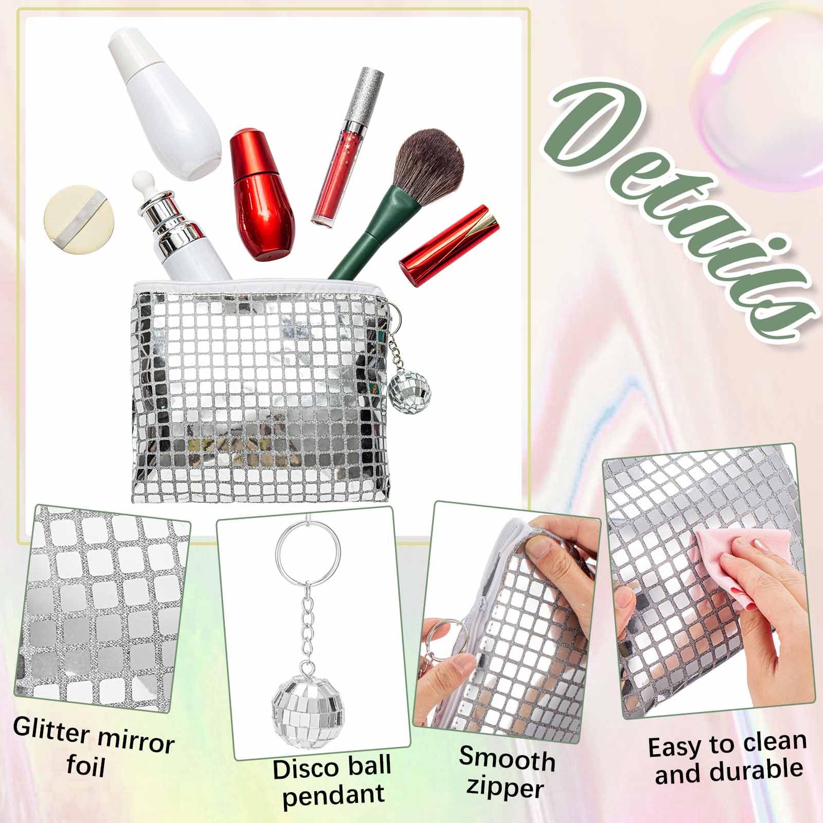 12 Stück Disco-Partytüten für Junggesellinnenabschiede, glitzernde Make-up-Pailletten-Tasche, tragbare Glitzer-Kosmetiktasche mit Disco-Schlüsselanhänger, für Junggesellinnenabschied, Hochzeit