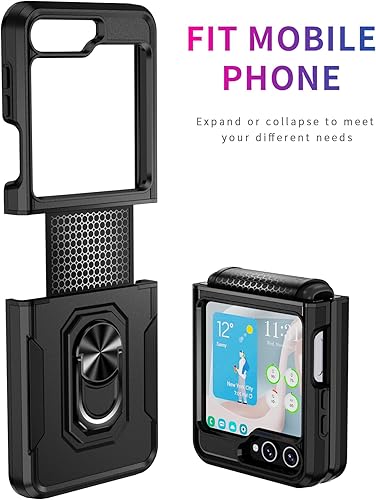 Miniatura 2 de Armour - Funda para Samsung Galaxy Z Flip 5, protección de bisagra de grado militar resistente con soporte de anillo, a prueba de golpes, carcasa