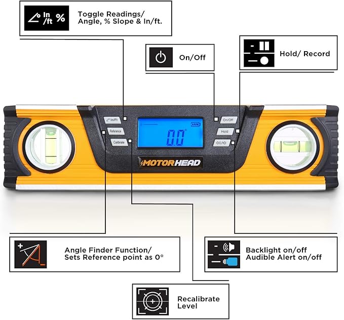 Nivel Digital MOTORHEAD 10 Pulgadas, Pantalla LCD, Base Magnética miniatura 3